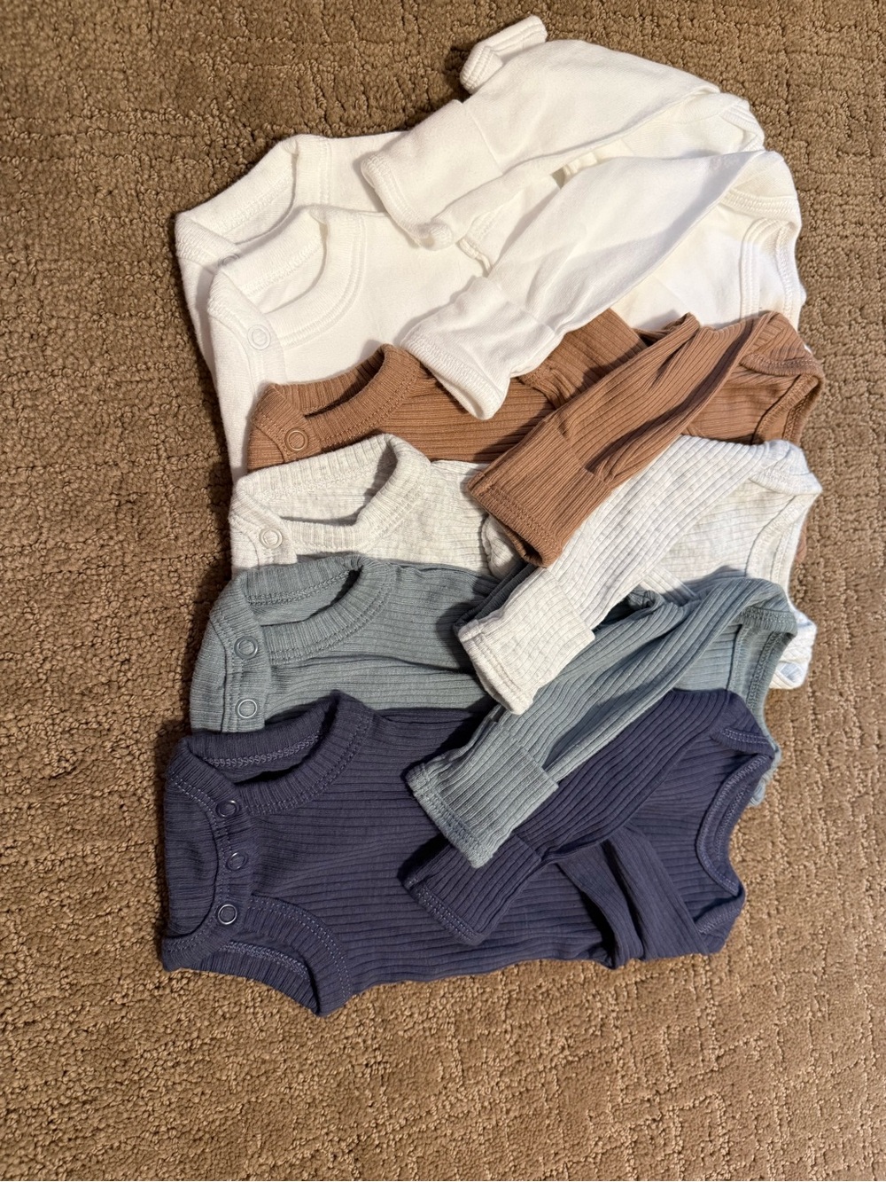 Carter's Ribbed Long-Sleeve Bodysuit Set - White, Tan, Light Gray, Blue, Navy
